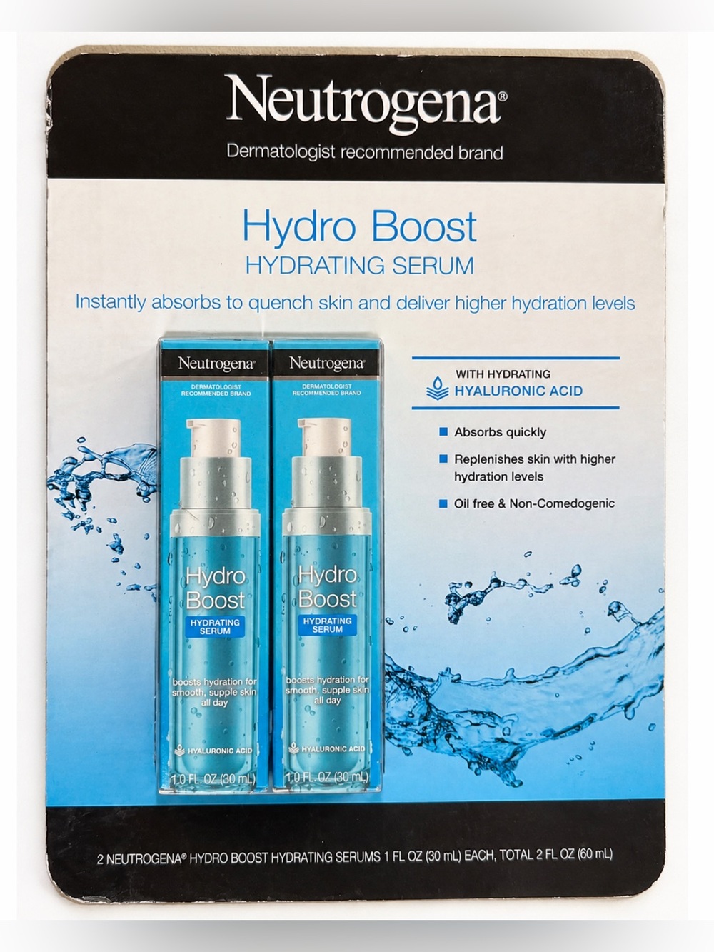 Neutrogena Hydro Boost Hydrating Face Serum 2 Pack Full Size Hyaluronic Acid NEW